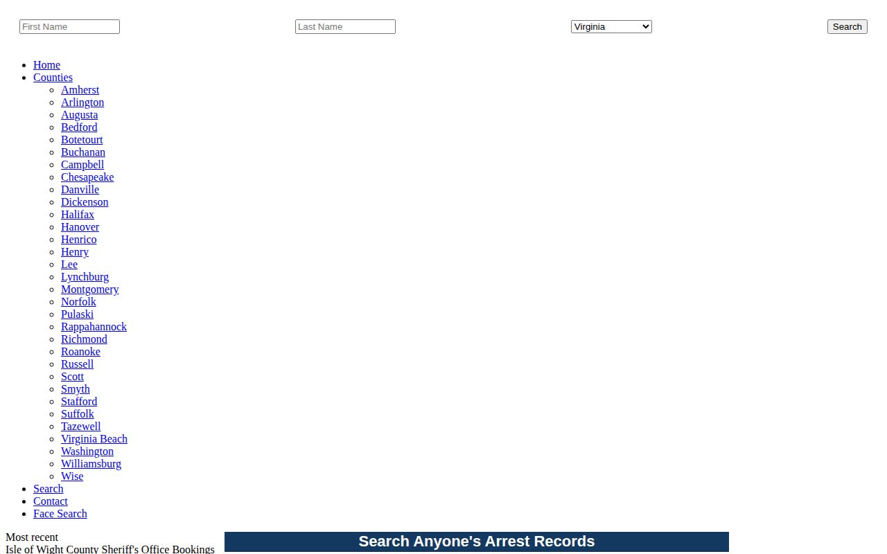 Unofficial third-party view filtered for an Isle of Wight County Sheriff agency