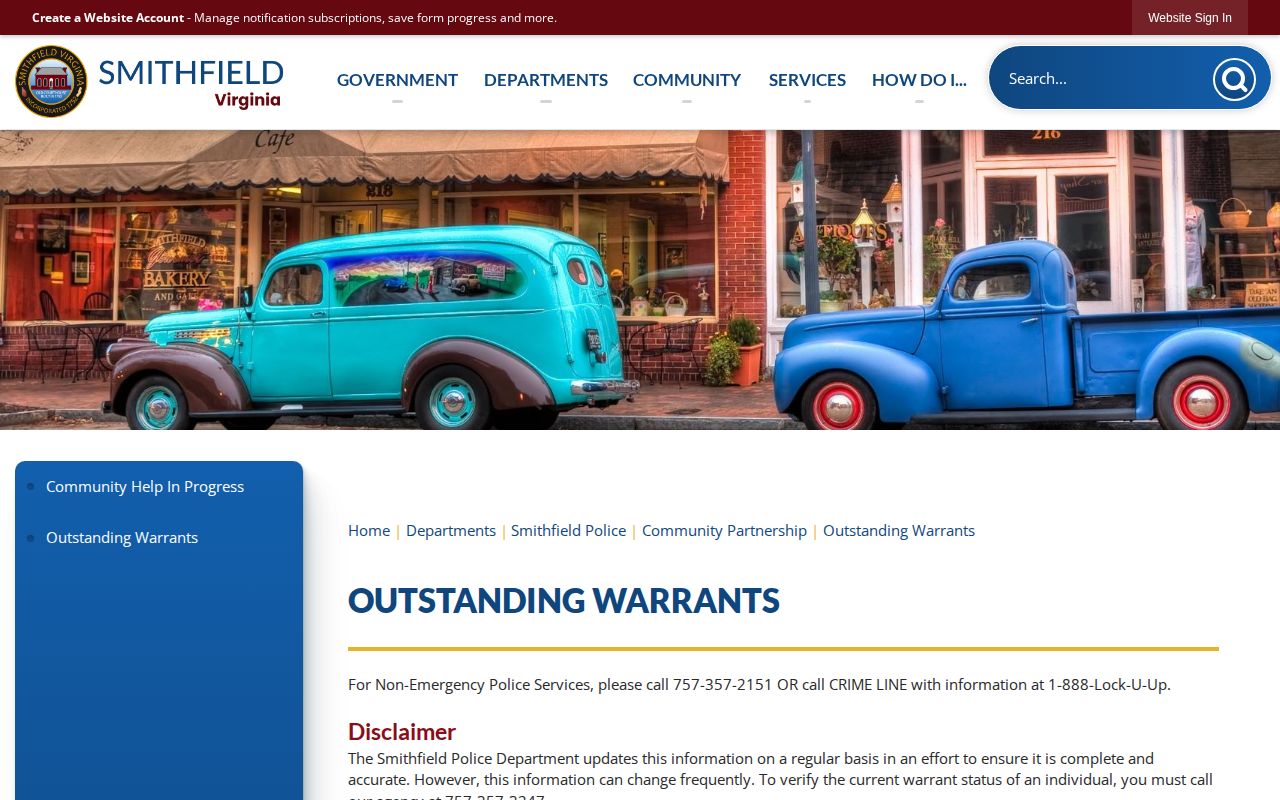 Isle of Wight County Smithfield warrant-record verification notice