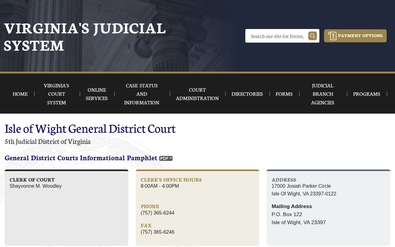Isle of Wight County court arraignment and bond schedule